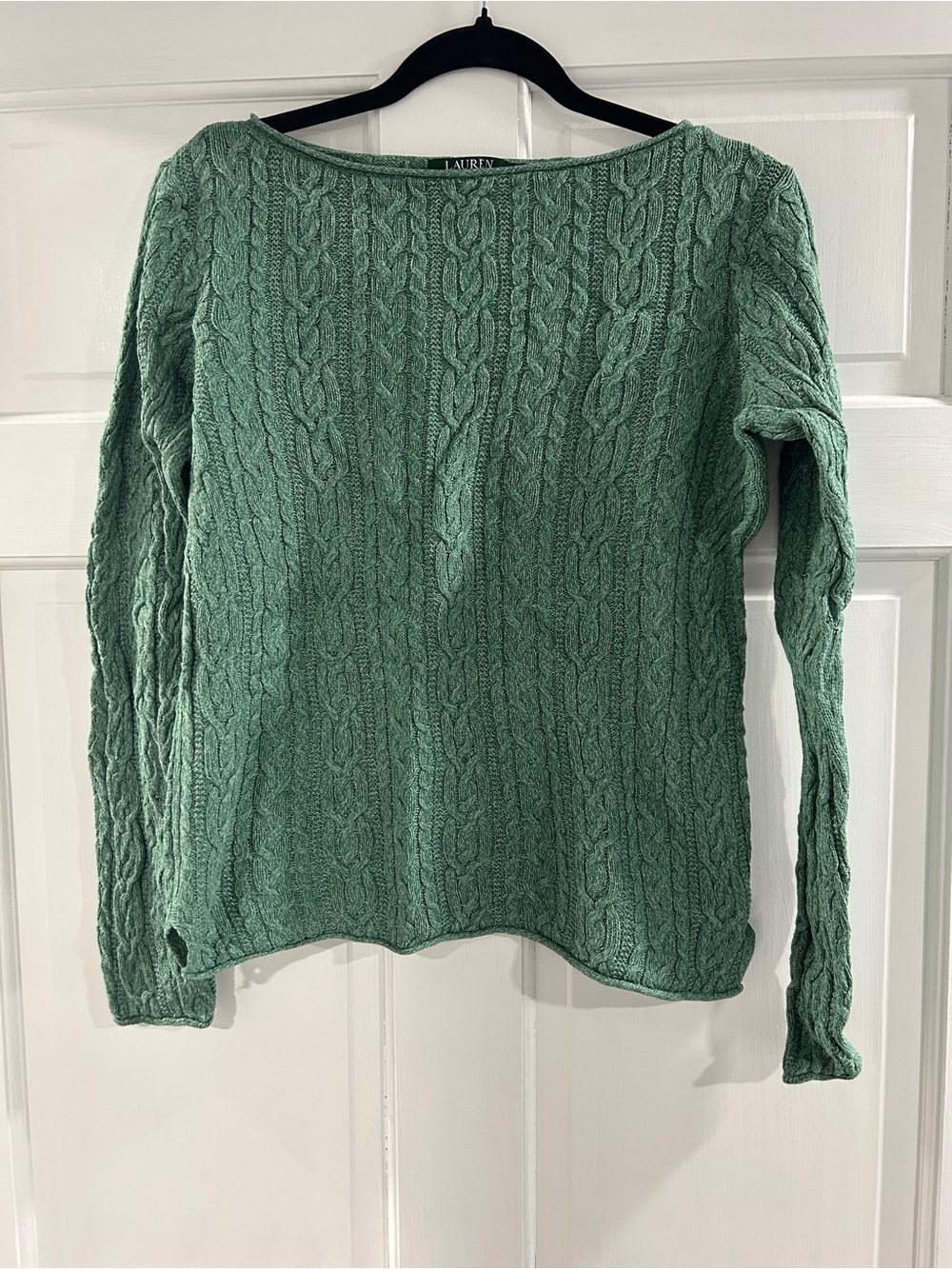 Ralph Lauren Cable-Knit Boatneck Sweater in Seafoam